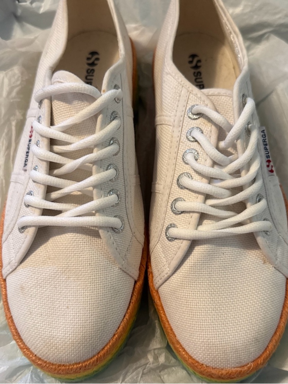 SUPERGA Women’s Low Top Canvas Platform Shoes Rainbow Woven Sole Size 41 or 9.5